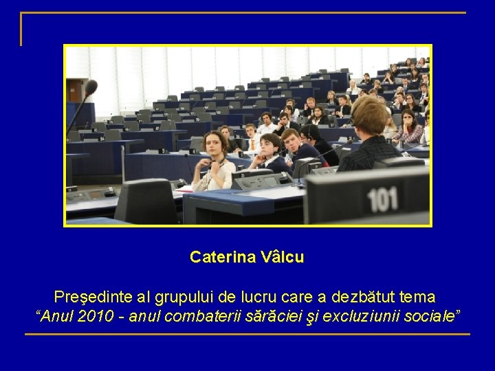 Caterina Vâlcu Preşedinte al grupului de lucru care a dezbătut tema “Anul 2010 -