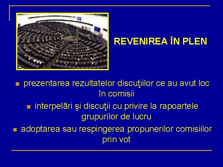 REVENIREA ÎN PLEN n n prezentarea rezultatelor discuţiilor ce au avut loc în comisii