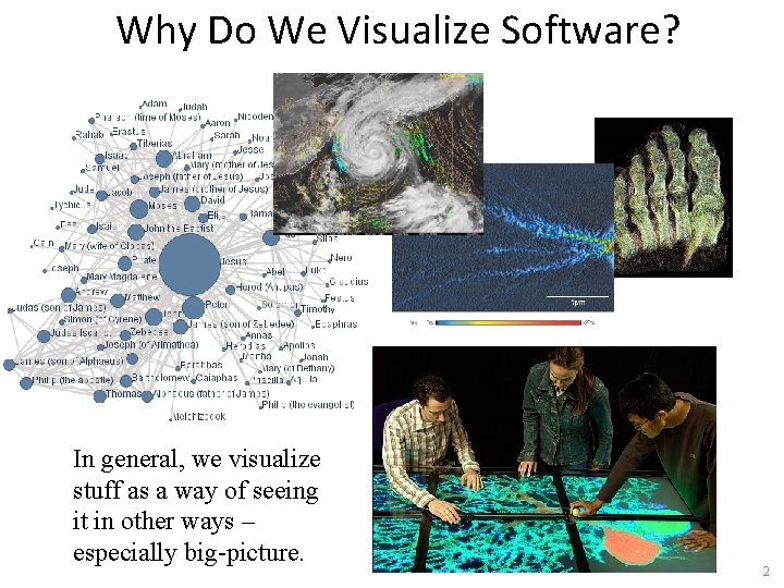 Why Do We Visualize Software? In general, we visualize stuff as a way of