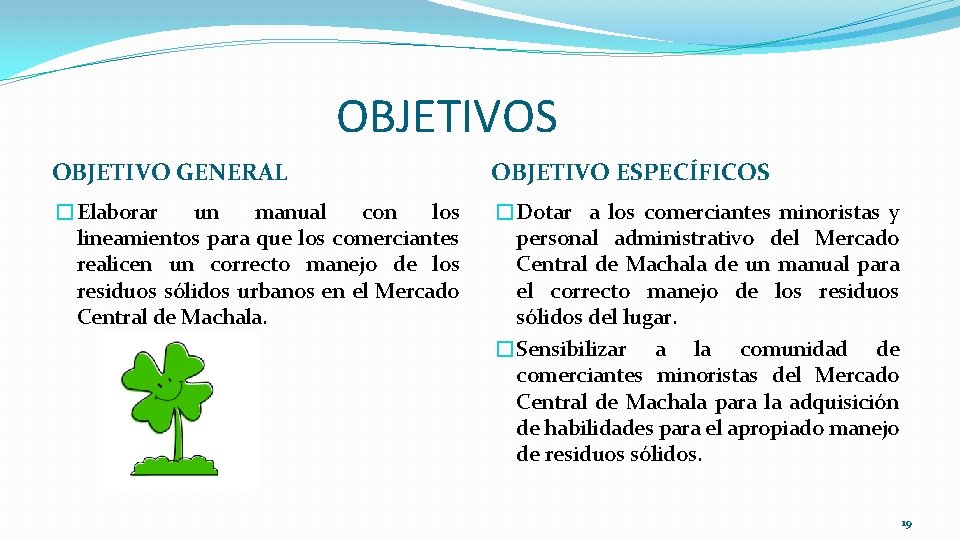 OBJETIVOS OBJETIVO GENERAL OBJETIVO ESPECÍFICOS �Elaborar un manual con los lineamientos para que los