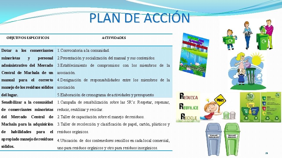 PLAN DE ACCIÓN OBJETIVOS ESPECIFICOS ACTIVIDADES Dotar a los comerciantes 1. Convocatoria a la