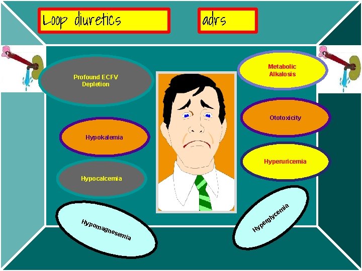 Loop diuretics adrs Metabolic Alkalosis Profound ECFV Depletion Ototoxicity Hypokalemia Hyperuricemia Hypocalcemia ia Hyp