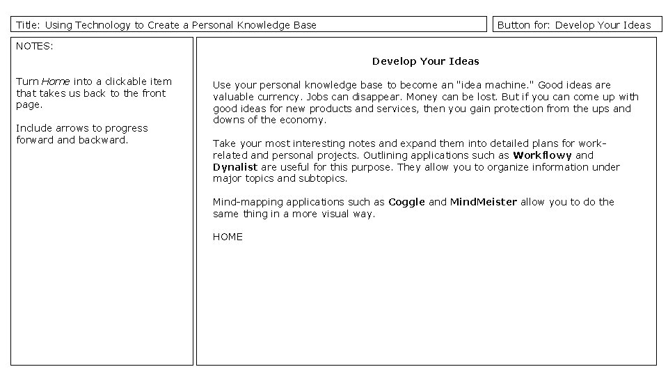 Title: Using Technology to Create a Personal Knowledge Base Button for: Develop Your Ideas