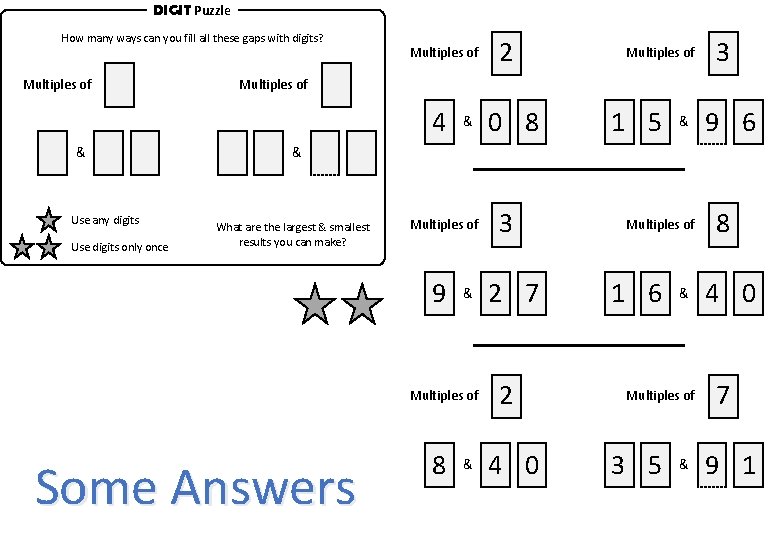 DIGIT Puzzle How many ways can you fill all these gaps with digits? Multiples