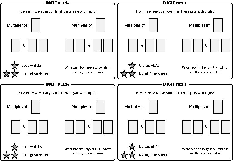 DIGIT Puzzle How many ways can you fill all these gaps with digits? Multiples