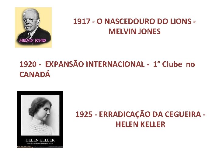 1917 - O NASCEDOURO DO LIONS - MELVIN JONES 1920 - EXPANSÃO INTERNACIONAL -