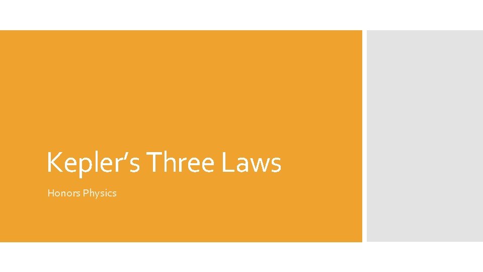Kepler’s Three Laws Honors Physics 