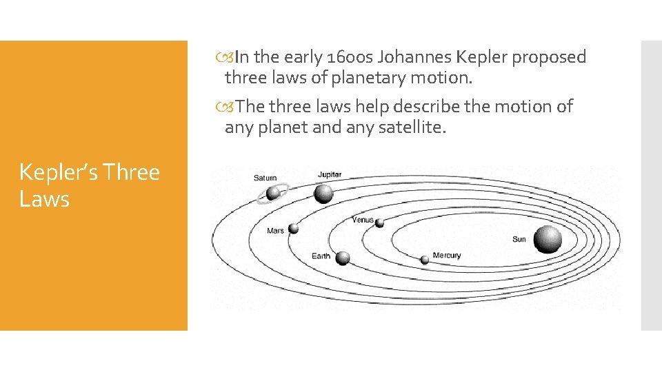  In the early 1600 s Johannes Kepler proposed three laws of planetary motion.