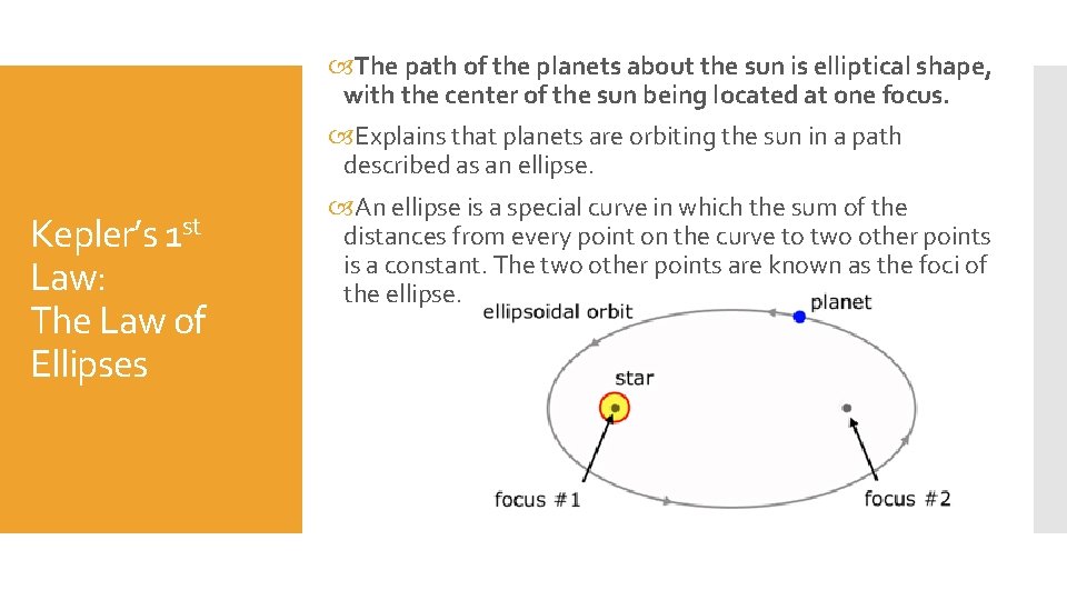  The path of the planets about the sun is elliptical shape, with the