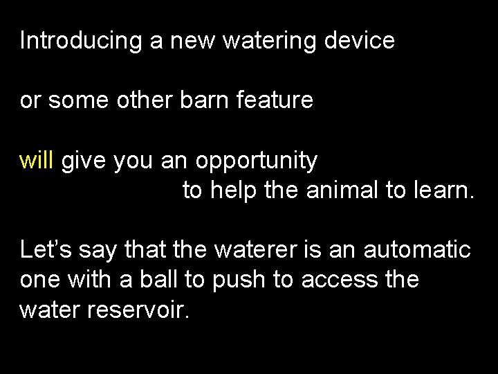 Introducing a new watering device or some other barn feature will give you an