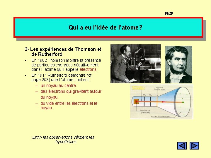 10/29 Qui a eu l’idée de l’atome? 3 - Les expériences de Thomson et 10/29 Qui a eu l’idée de l’atome? 3 - Les expériences de Thomson et