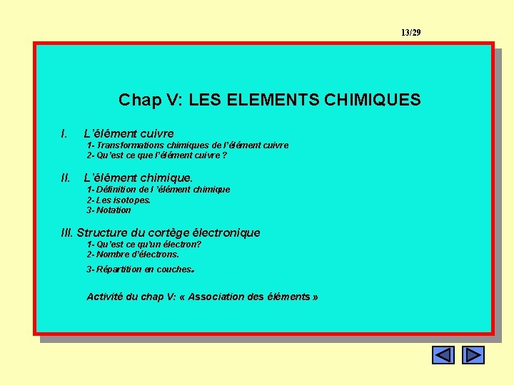 13/29 Chap V: LES ELEMENTS CHIMIQUES I. L’élément cuivre 1 - Transformations chimiques de 13/29 Chap V: LES ELEMENTS CHIMIQUES I. L’élément cuivre 1 - Transformations chimiques de