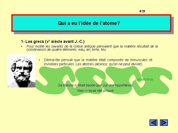 8/29 Qui a eu l’idée de l’atome? 1 - Les grecs (v° siècle avant 8/29 Qui a eu l’idée de l’atome? 1 - Les grecs (v° siècle avant