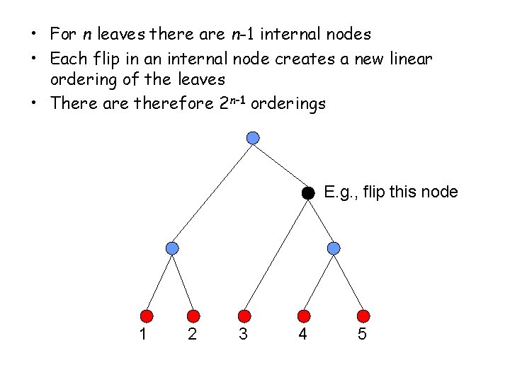  • For n leaves there are n-1 internal nodes • Each flip in