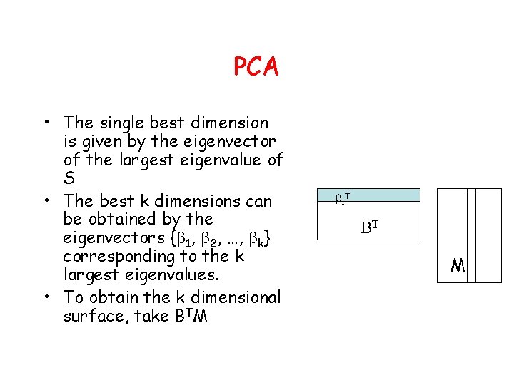 PCA • The single best dimension is given by the eigenvector of the largest