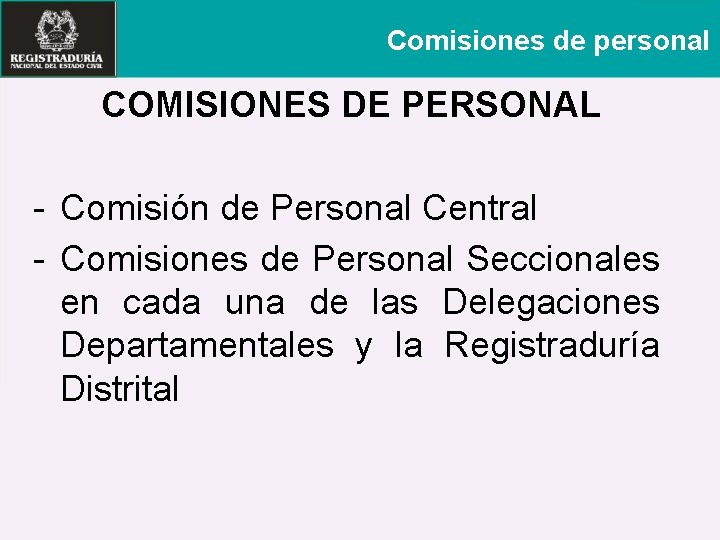 Comisiones de personal COMISIONES DE PERSONAL - Comisión de Personal Central - Comisiones de