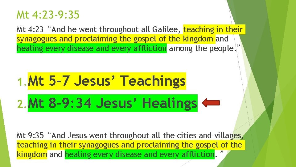 Mt 4: 23 -9: 35 Mt 4: 23“And he went throughout all Galilee, teaching