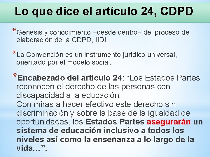 Lo que dice el artículo 24, CDPD *Génesis y conocimiento –desde dentro– del proceso