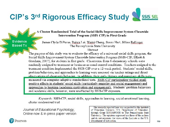 CIP’s 3 rd Rigorous Efficacy Study Evidence Based Tx Journal of Educational Psychology, Online