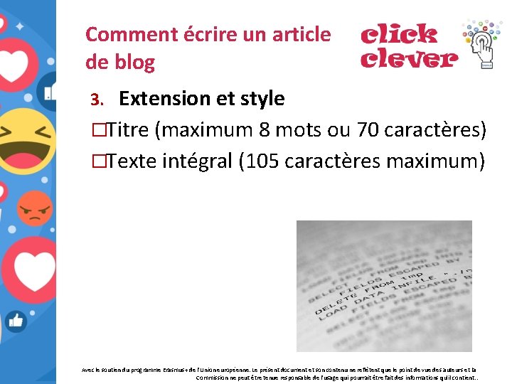 Comment écrire un article de blog Extension et style �Titre (maximum 8 mots ou