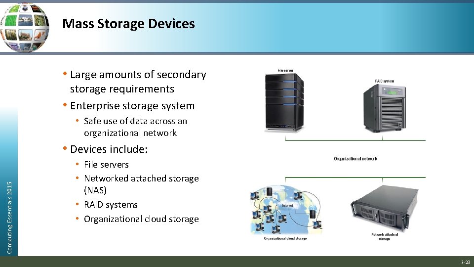 Mass Storage Devices • Large amounts of secondary storage requirements • Enterprise storage system