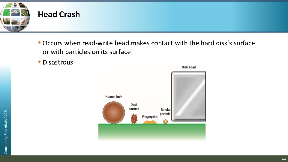 Head Crash • Occurs when read-write head makes contact with the hard disk’s surface