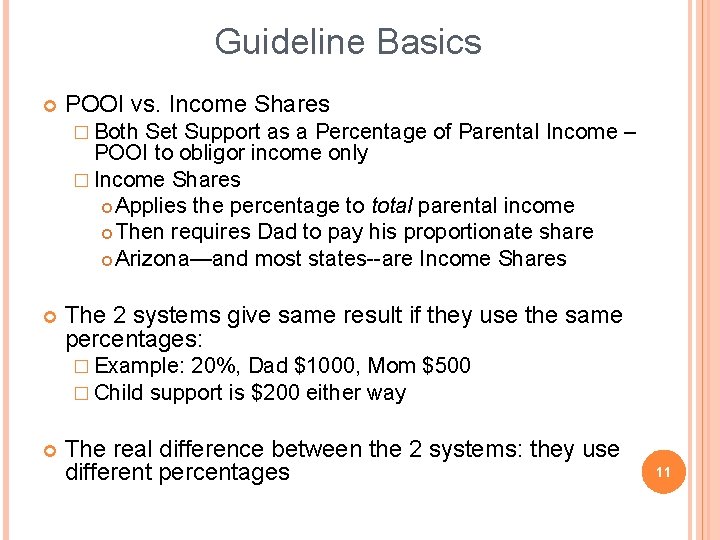 Guideline Basics POOI vs. Income Shares � Both Set Support as a Percentage of