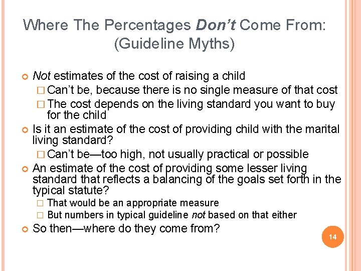 Where The Percentages Don’t Come From: (Guideline Myths) Not estimates of the cost of Where The Percentages Don’t Come From: (Guideline Myths) Not estimates of the cost of