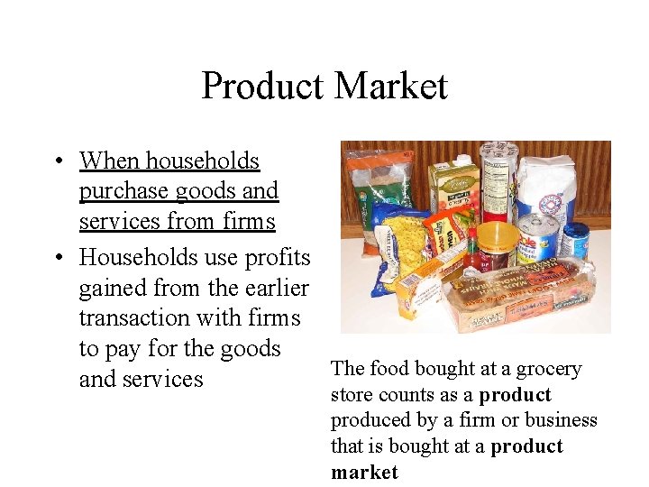 Product Market • When households purchase goods and services from firms • Households use