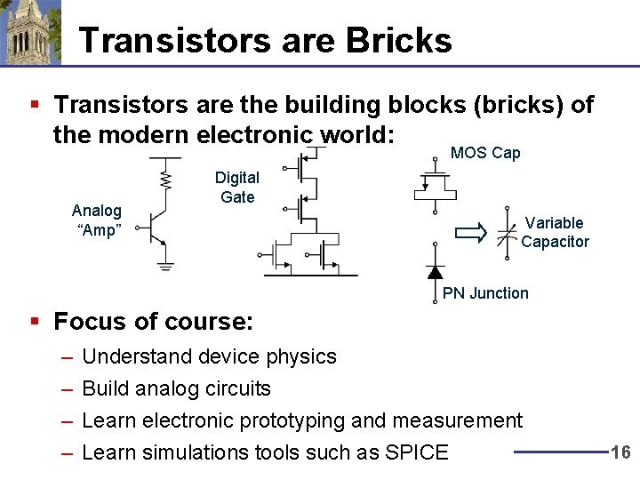 Transistors are Bricks § Transistors are the building blocks (bricks) of the modern electronic