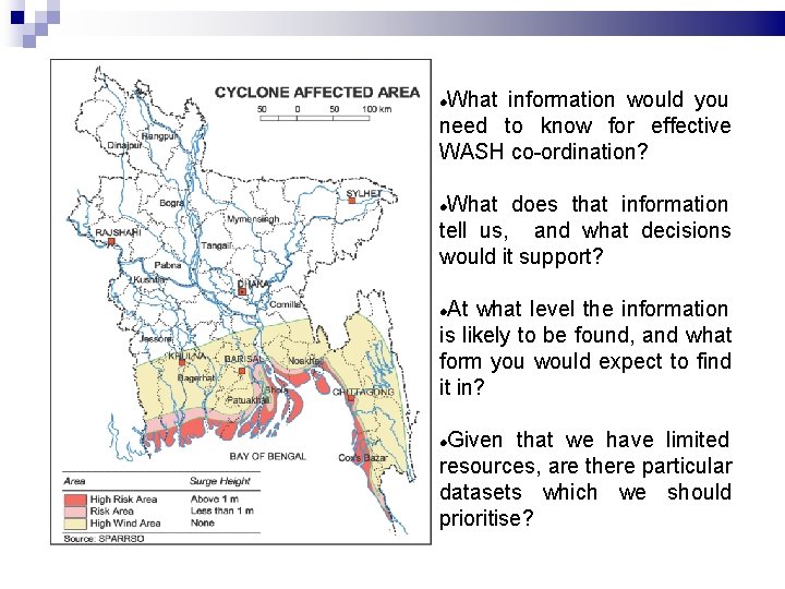 What information would you need to know for effective WASH co-ordination? What does that