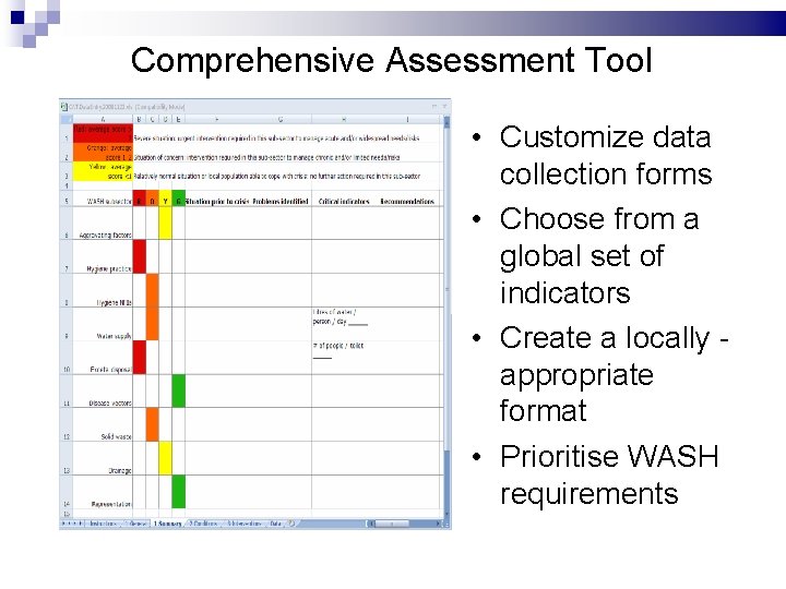 Comprehensive Assessment Tool • Customize data collection forms • Choose from a global set