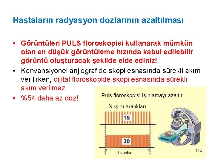 Hastaların radyasyon dozlarının azaltılması • Görüntüleri PULS floroskopisi kullanarak mümkün olan en düşük görüntüleme