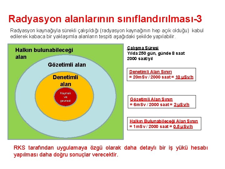 Radyasyon alanlarının sınıflandırılması-3 Radyasyon kaynağıyla sürekli çalışıldığı (radyasyon kaynağının hep açık olduğu) kabul edilerek