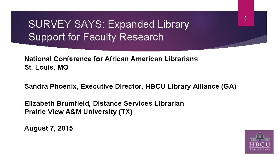 SURVEY SAYS: Expanded Library Support for Faculty Research National Conference for African American Librarians