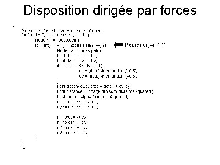 Disposition dirigée par forces • … // repulsive force between all pairs of nodes