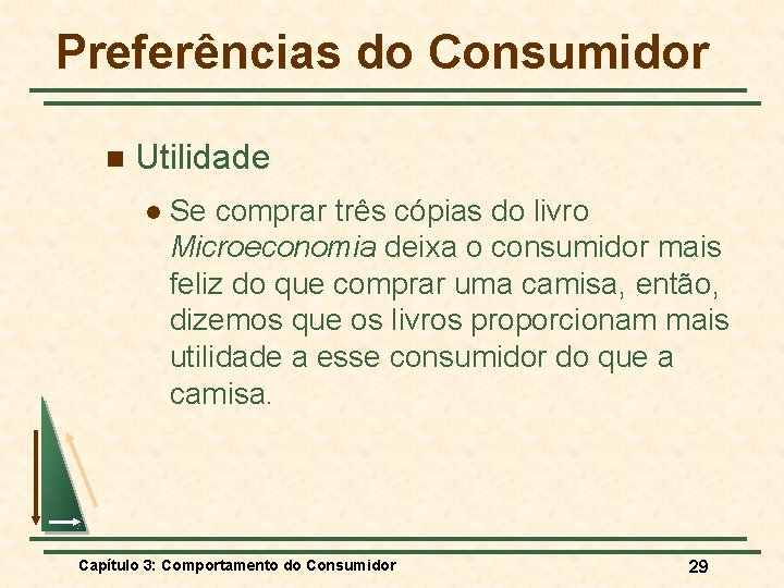 Preferências do Consumidor n Utilidade l Se comprar três cópias do livro Microeconomia deixa