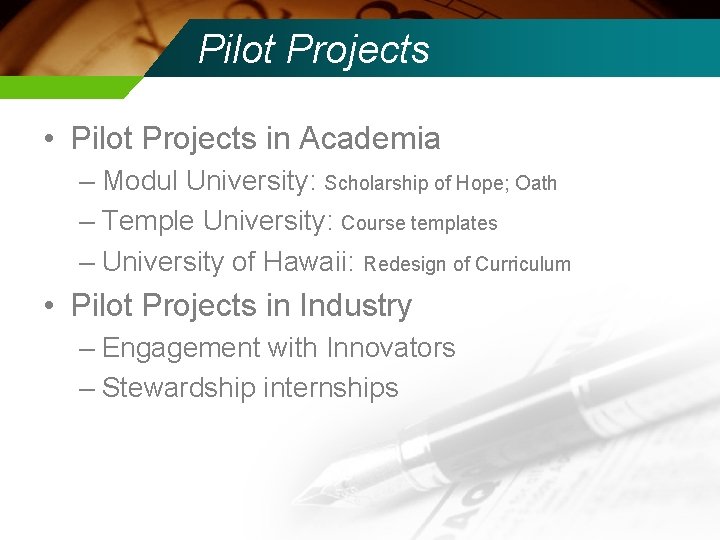 Pilot Projects • Pilot Projects in Academia – Modul University: Scholarship of Hope; Oath