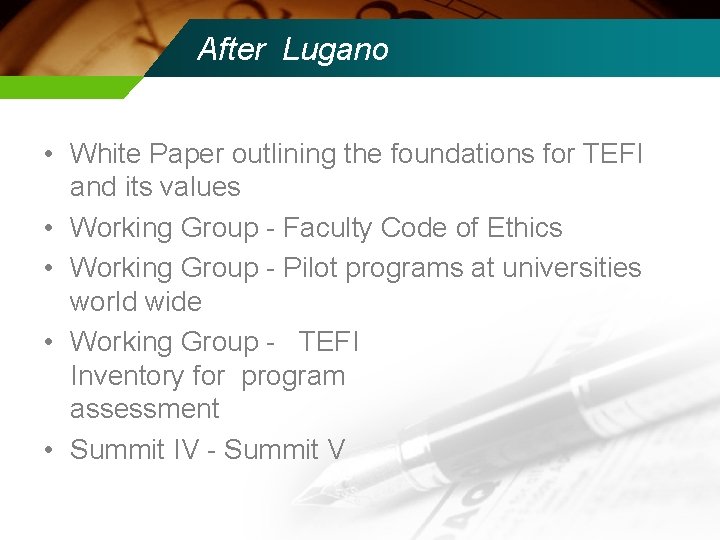 After Lugano • White Paper outlining the foundations for TEFI and its values •