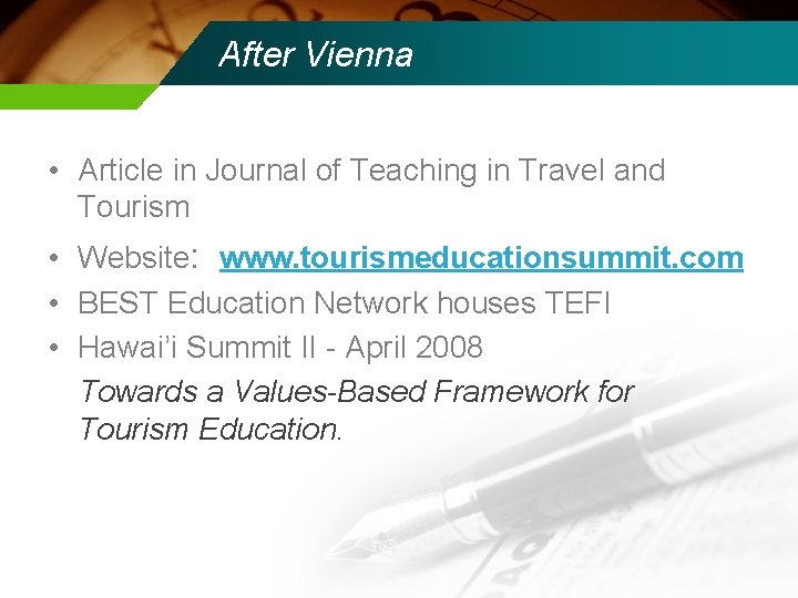 After Vienna • Article in Journal of Teaching in Travel and Tourism • Website: