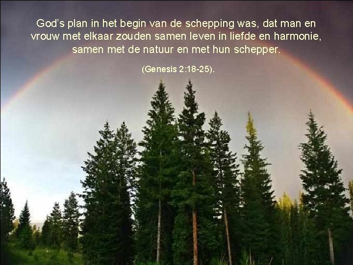 God’s plan in het begin van de schepping was, dat man en vrouw met