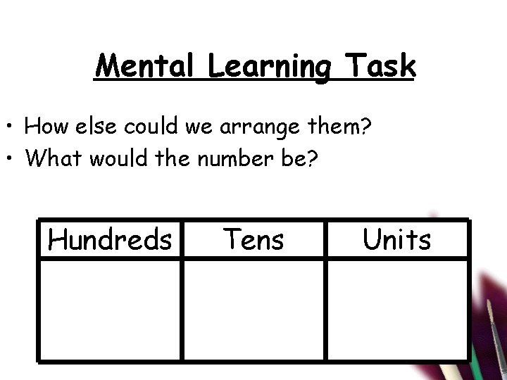 Mental Learning Task • How else could we arrange them? • What would the