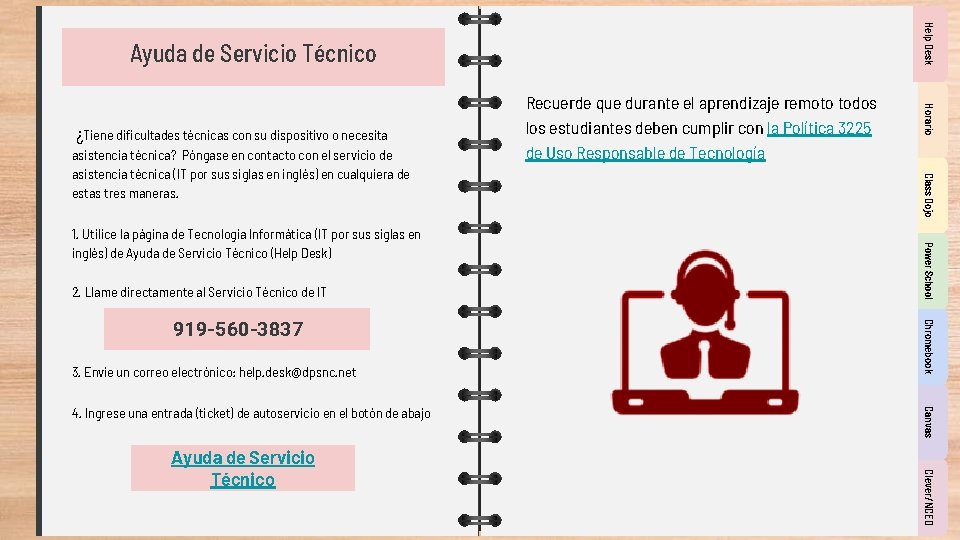 Help Desk Ayuda de Servicio Técnico 2. Llame directamente al Servicio Técnico de IT