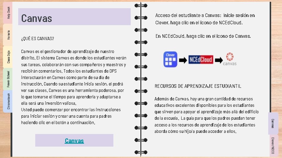 Help Desk Horario Class Dojo Power School Chromebook Canvas Acceso del estudiante a Canvas: