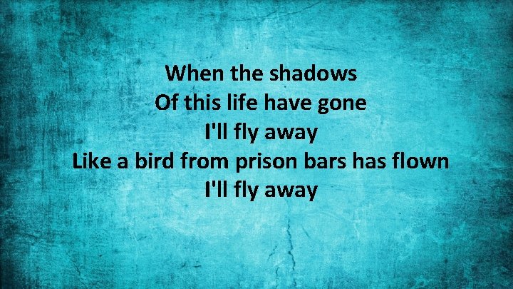 When the shadows Of this life have gone I'll fly away Like a bird