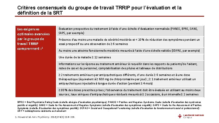 Critères consensuels du groupe de travail TRRIP pour l’évaluation et la définition de la