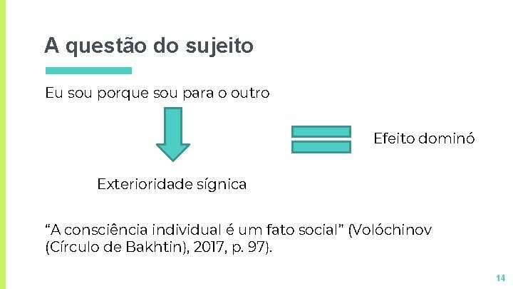 A questão do sujeito Eu sou porque sou para o outro Efeito dominó Exterioridade A questão do sujeito Eu sou porque sou para o outro Efeito dominó Exterioridade