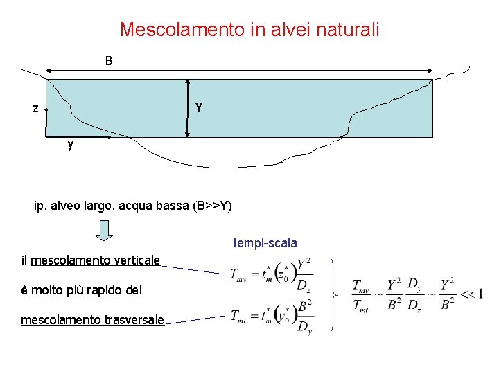 Mescolamento in alvei naturali B z Y y ip. alveo largo, acqua bassa (B>>Y)