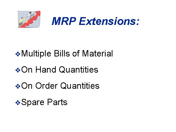 MRP Extensions: v. Multiple Bills of Material v. On Hand Quantities v. On Order