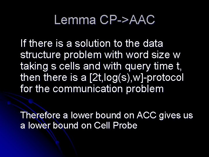 Lemma CP->AAC If there is a solution to the data structure problem with word